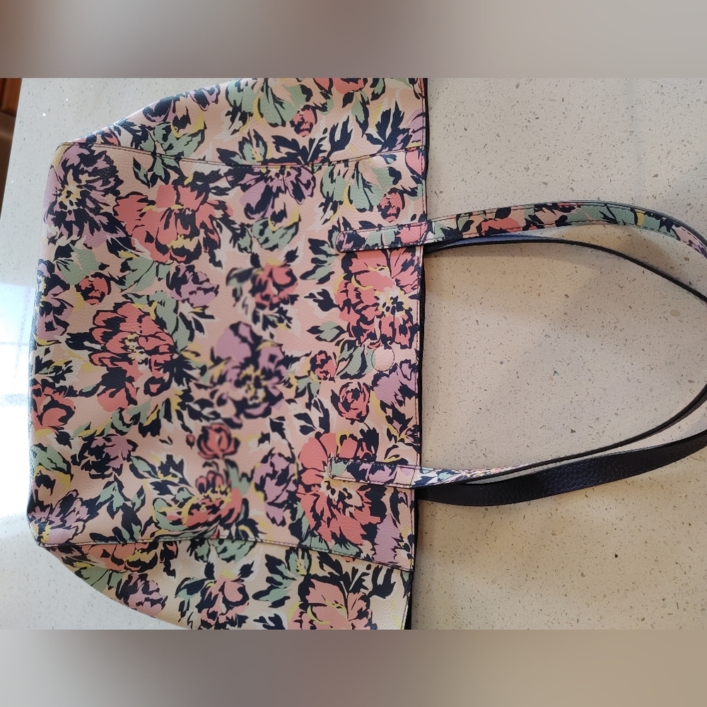 Large Reversible Floral Tote Bag - Multicolour/Navy Blue
